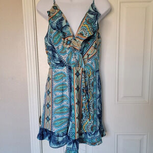 Monteau aqua blue printed romper. Size L